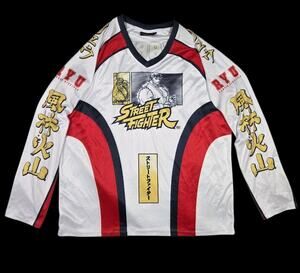 Street Fighter Ryu Long Sleeve Shirt Large Lightweight Streetwear AOP White Red